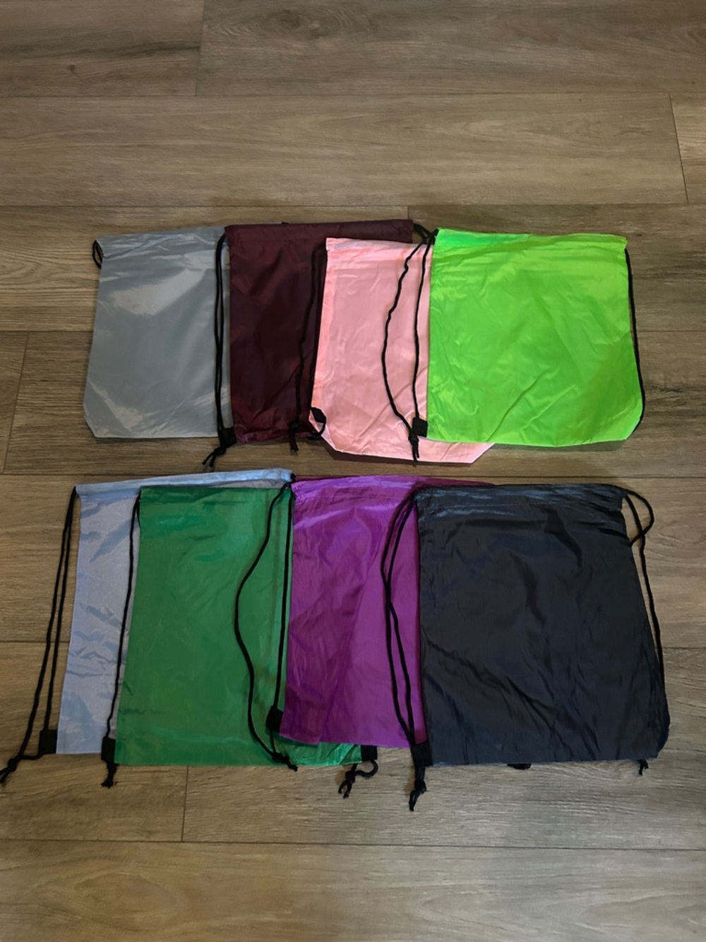 NWOT Sm. Drawstring Sport & Swim‎ Bags lot of 8 Packable Colored Gym Sacks shown